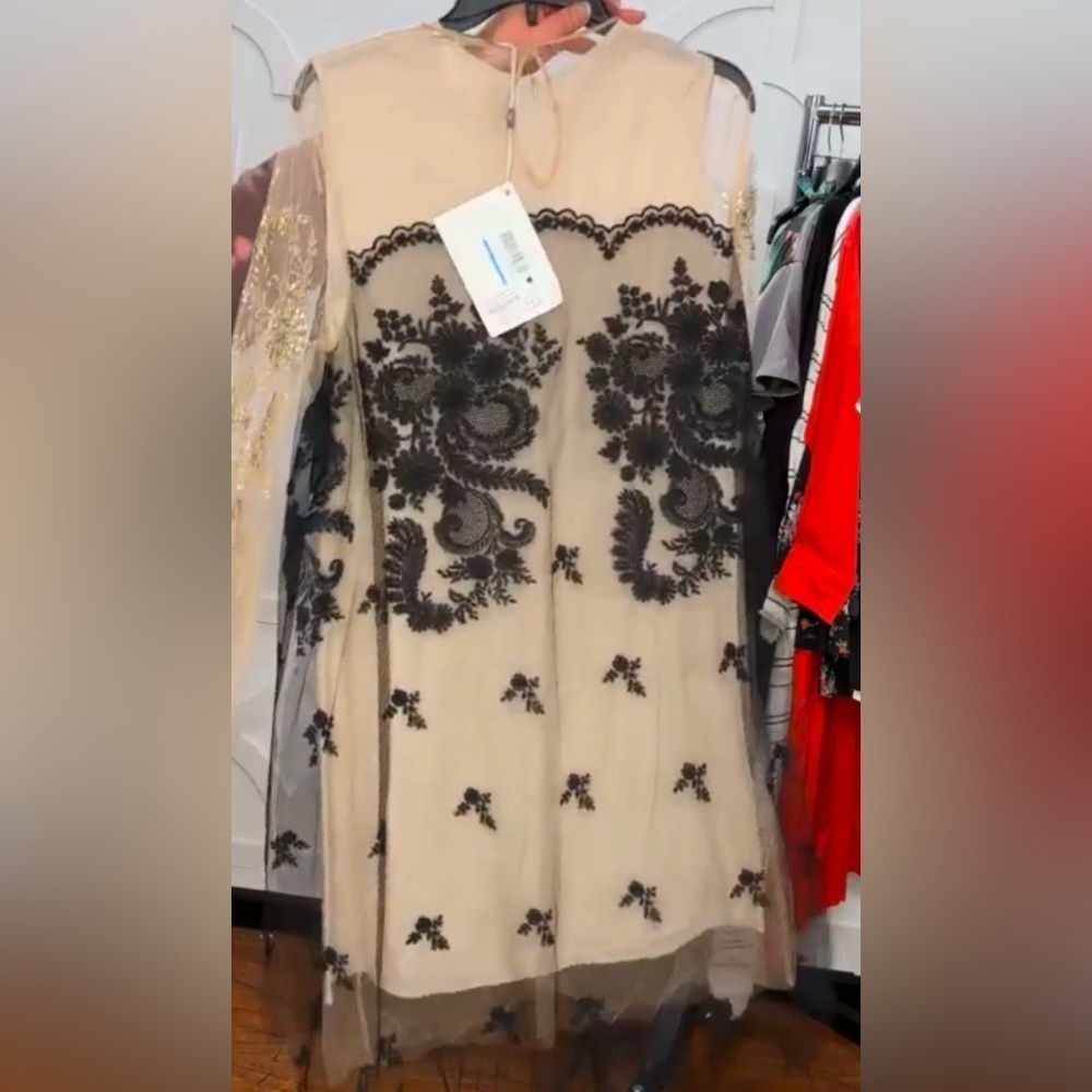 Stella McCartney Size 40 (US 4) Paneled Lace-trimmed Bead-embellished Dress - Picture 4 of 11